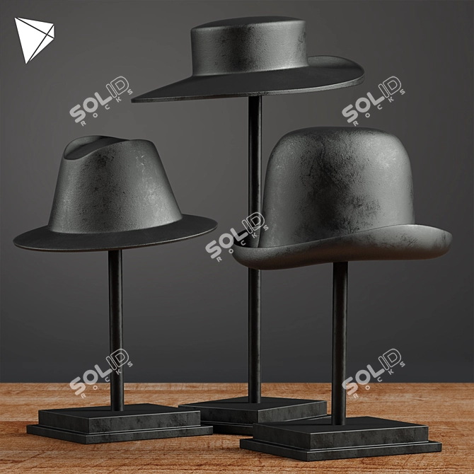 Vintage Hat Molds: Bowler, Fedora and Gaucho 3D model image 1