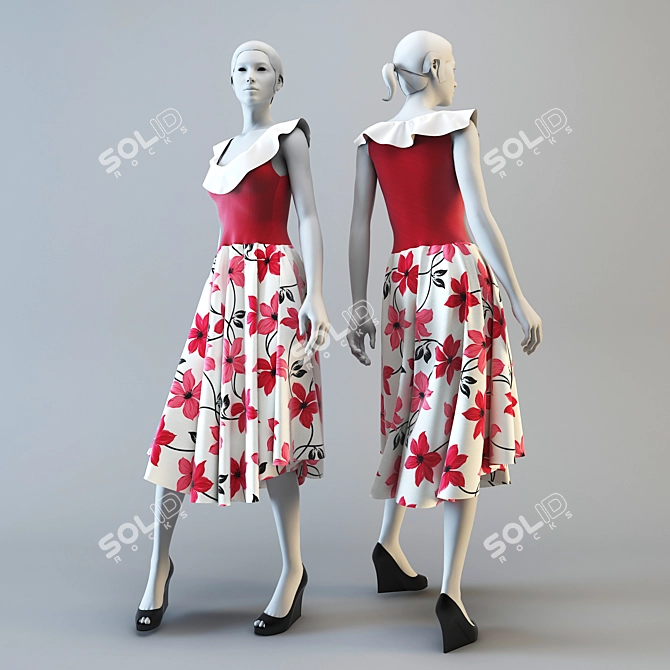 Floral Spring Dress 3D model image 1