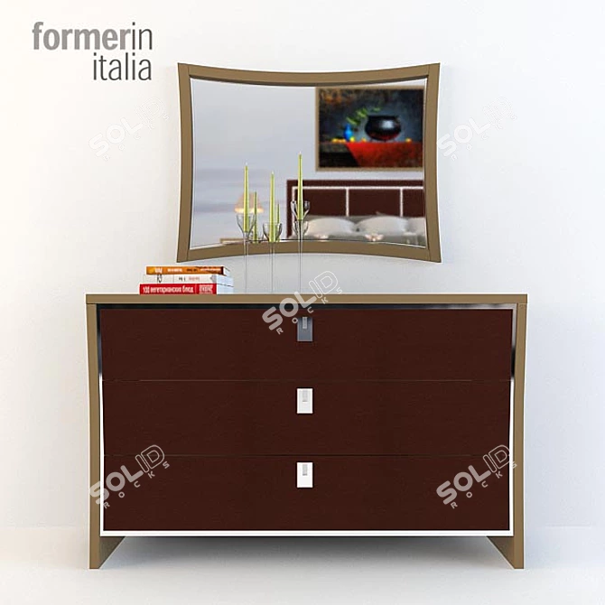 Luxury Chrome Finish Commode & Mirror Set 3D model image 1