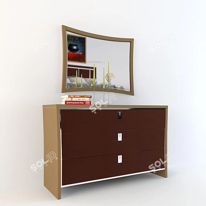 Luxury Chrome Finish Commode & Mirror Set 3D model image 2