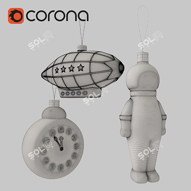 New Year's Toy Trio: Astronaut, Clock, and Airship 3D model image 2