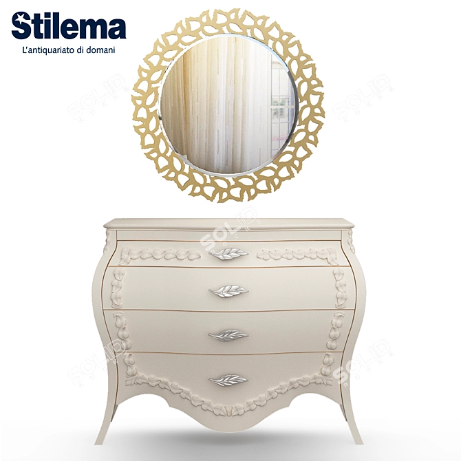 Elegant Ivory Dresser & Mirror 3D model image 1