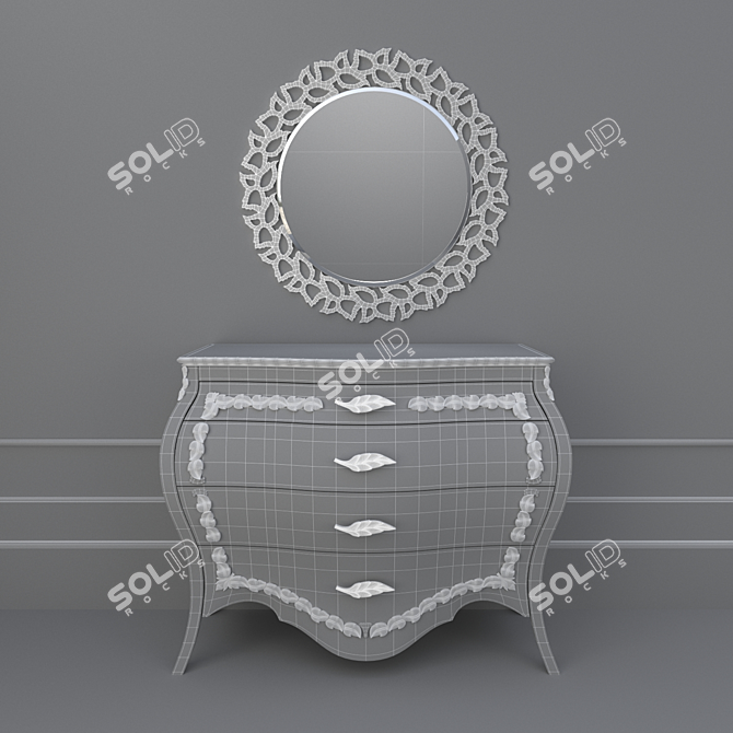 Elegant Ivory Dresser & Mirror 3D model image 2