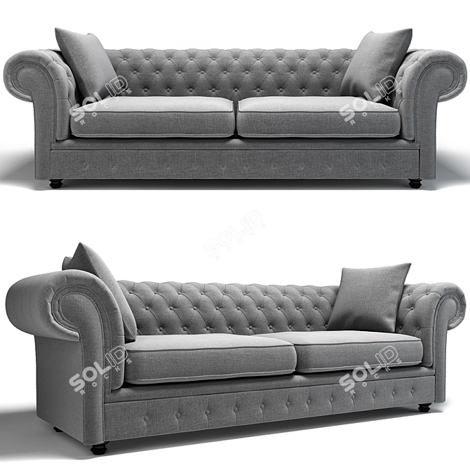 Elegant Pearl Grey Chesterfield Sofa 3D model image 1