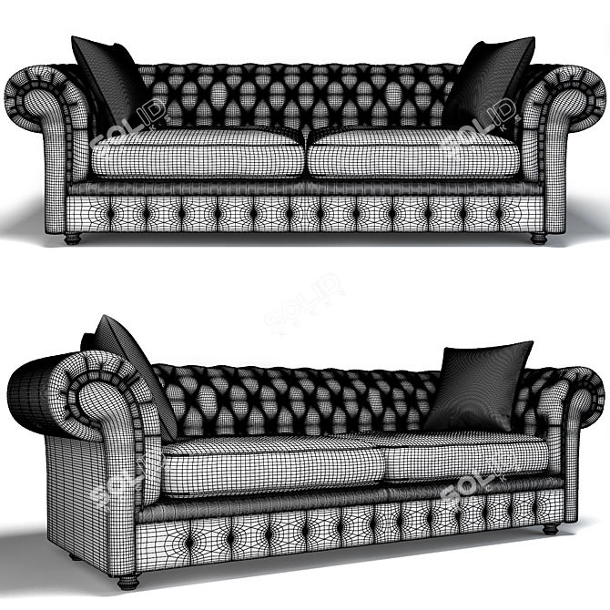 Elegant Pearl Grey Chesterfield Sofa 3D model image 2
