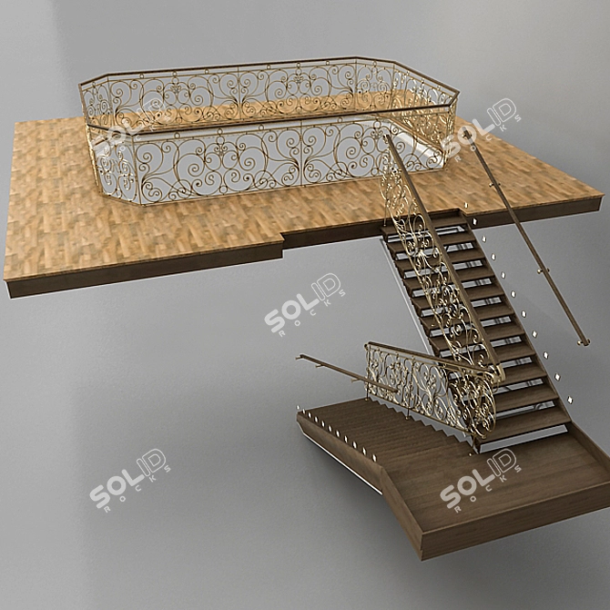 Forged Staircase with Elegant Molding 3D model image 1