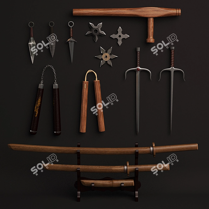 Japanese Martial Arts Weapon Set 3D model image 1