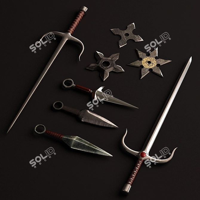 Japanese Martial Arts Weapon Set 3D model image 2