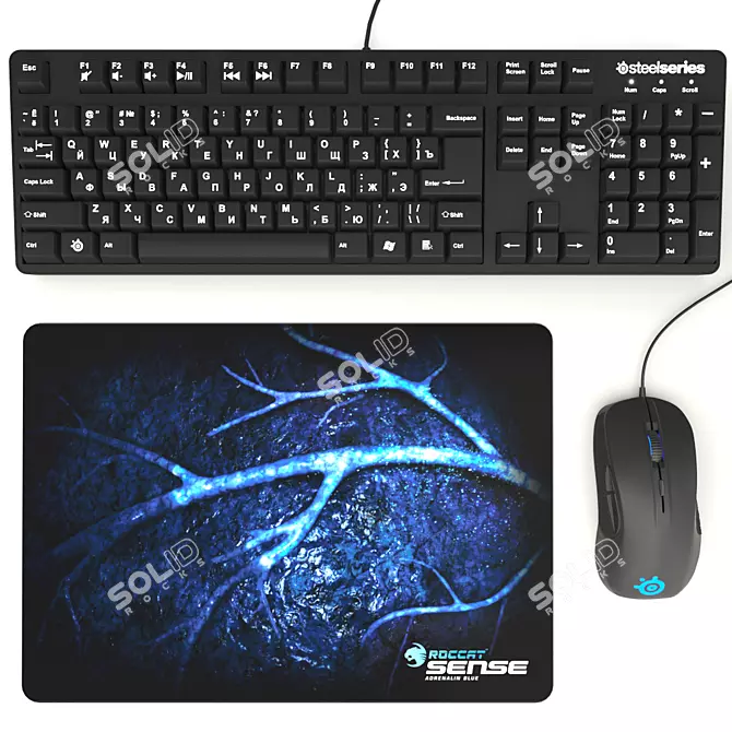 Ultimate Gaming Set: SteelSeries Rival Mouse, 6G V2 Keyboard & Roccat Adrenaline Blue Mousepad 3D model image 1