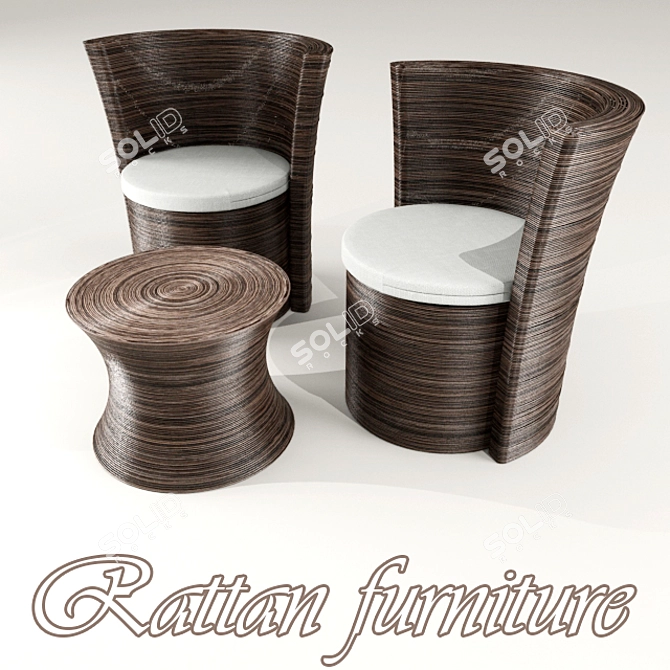 Natural Rattan Furniture 3D model image 1