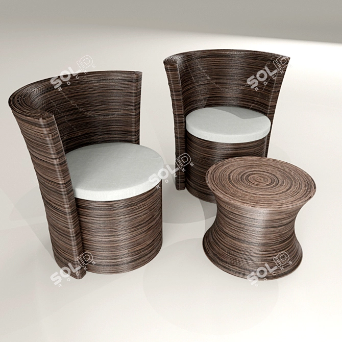 Natural Rattan Furniture 3D model image 2