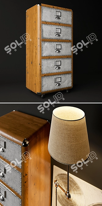 Elegant Silver Chest of Drawers & Table Lamp 3D model image 2