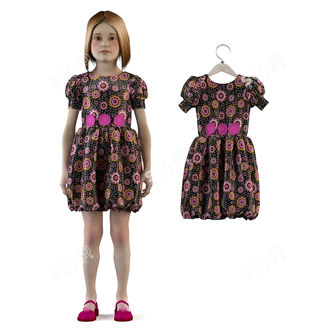 Kids' Dress Display: Mannequin & Hangers 3D model image 1
