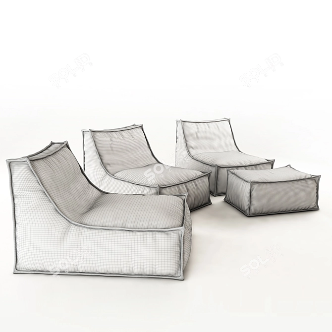 Elegant Lola Armchair and Pouf 3D model image 2