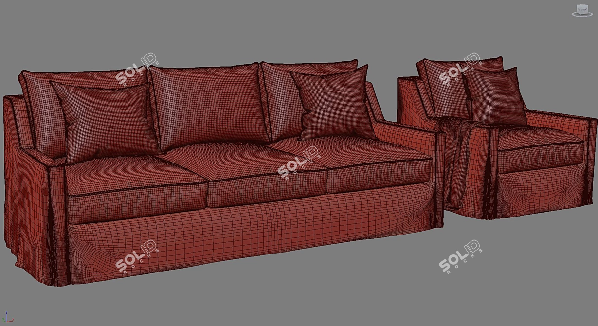 Title: Barbara Barry Tiburon Sofa & Lounge Chair 3D model image 3