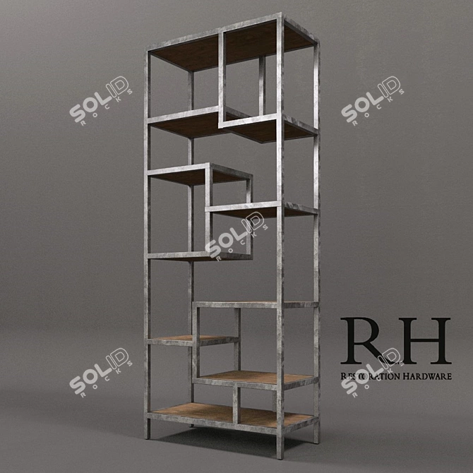 Title: Vintage Industrial Wood and Steel Shelving 3D model image 1