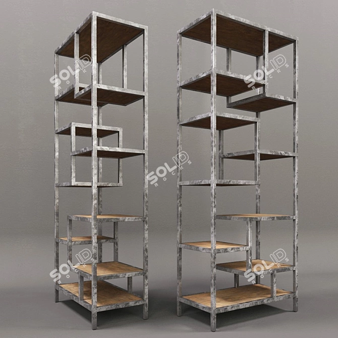 Title: Vintage Industrial Wood and Steel Shelving 3D model image 2