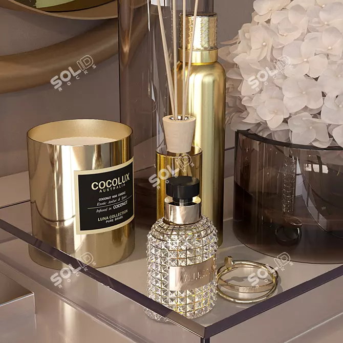 Golden Glam Decor Set for Vanity Table 3D model image 2