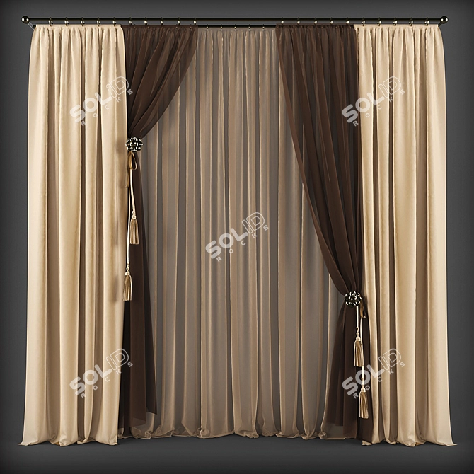 Elegant Window Curtains 3D model image 1