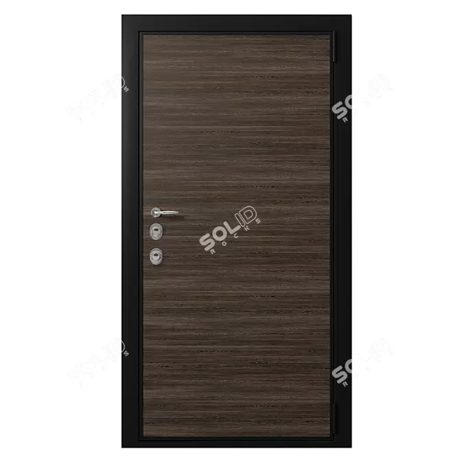 Metal Entrance Door with Wooden Decorative Plate 3D model image 1