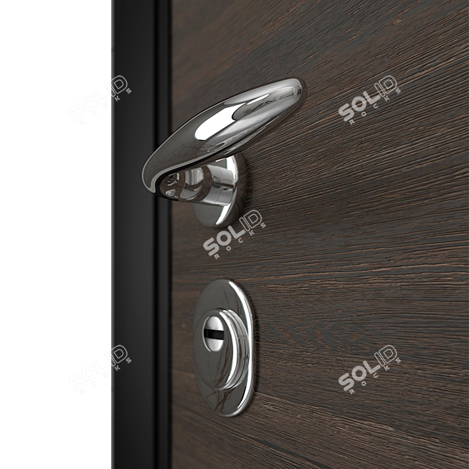 Metal Entrance Door with Wooden Decorative Plate 3D model image 2