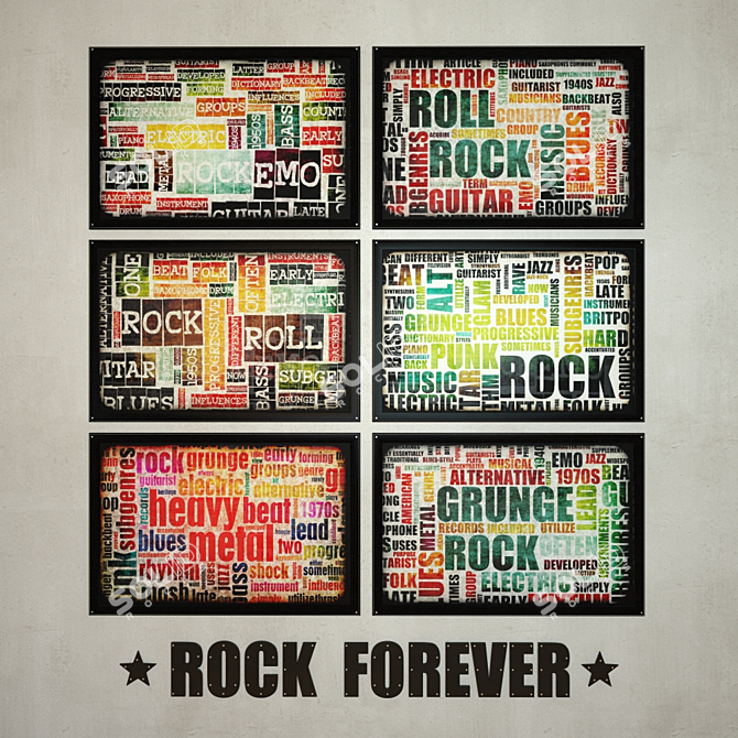 Rock & Roll Posters Set 3D model image 1