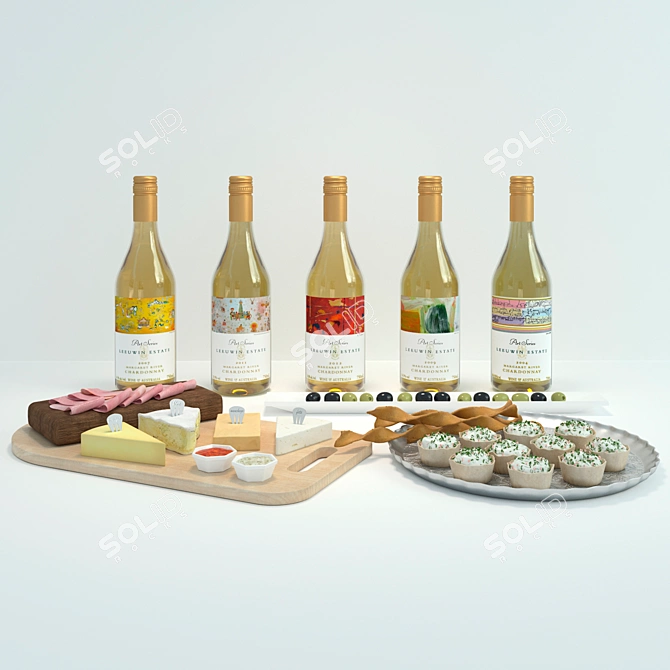 Elegant Leeuwin Wine & Snack Set 3D model image 1