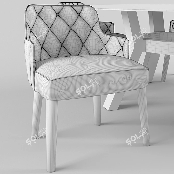 Soft Chair Capitone, Solid Wood Frame, Black Legs 3D model image 2