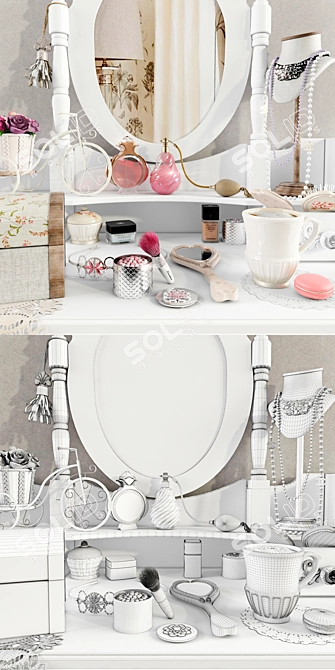 Romantic Shabby Chic Makeup Vanity 3D model image 2