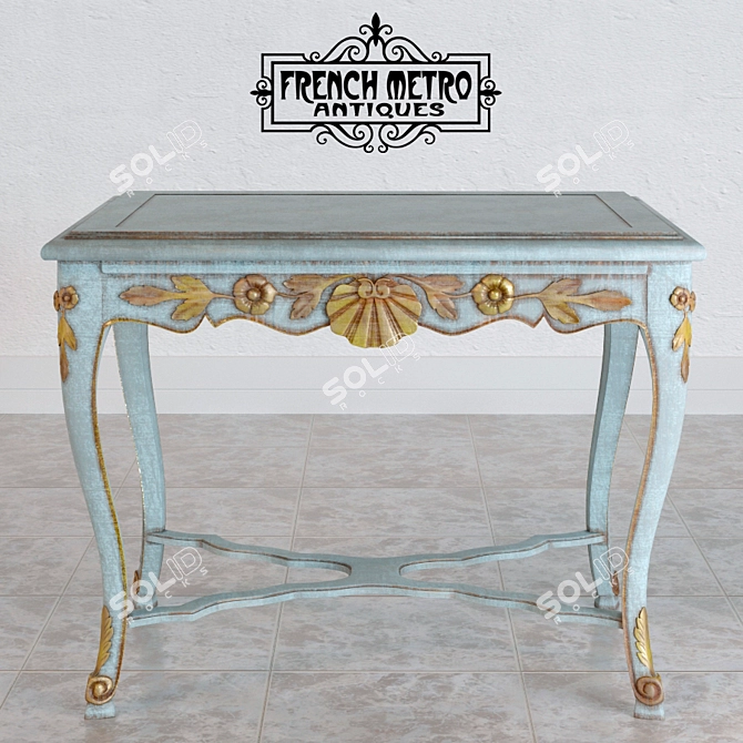 Elegant Golden Oak Carved Table 3D model image 1