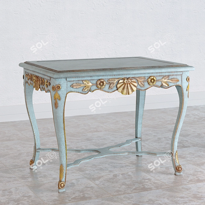 Elegant Golden Oak Carved Table 3D model image 2