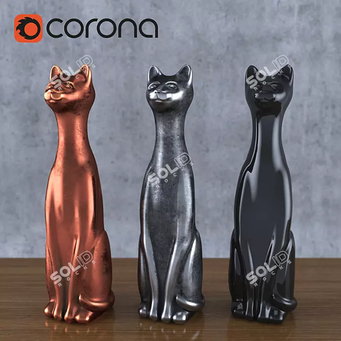 Elegant Trio: Cat Figurines 3D model image 1