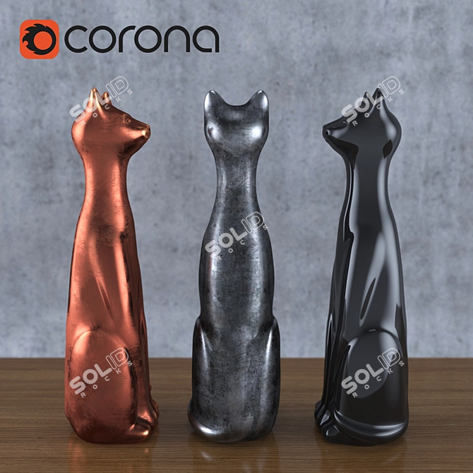 Elegant Trio: Cat Figurines 3D model image 2