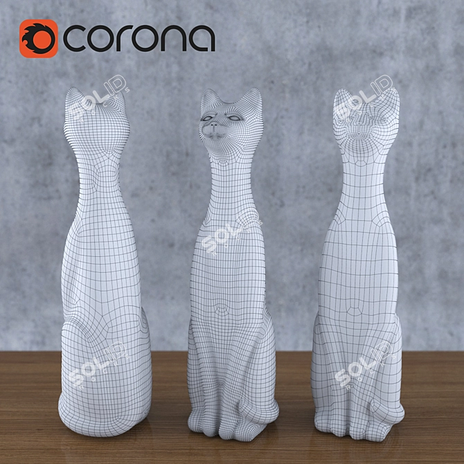 Elegant Trio: Cat Figurines 3D model image 3