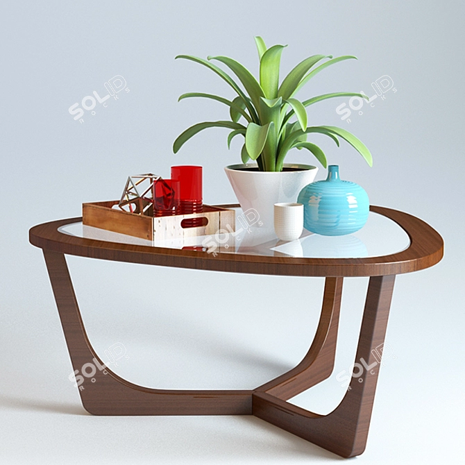 Retro Charm Walnut Coffee Table 3D model image 1