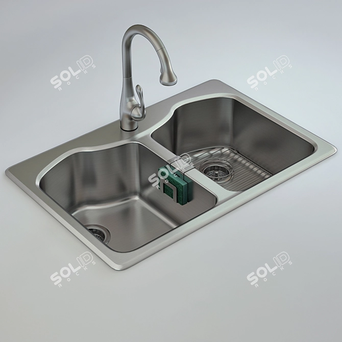 Premium Sink & Mixer Set by Kohler & Hansgrohe 3D model image 1