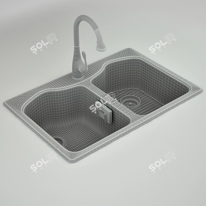 Premium Sink & Mixer Set by Kohler & Hansgrohe 3D model image 2