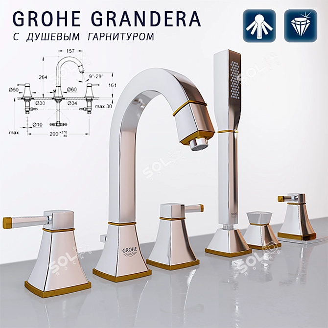 GROHE Grandera Bath Mixer: Elegant Chrome/Gold 3D model image 1