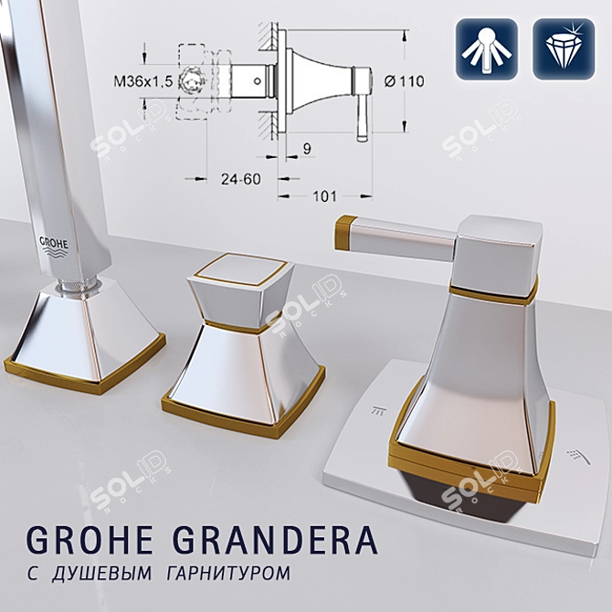 GROHE Grandera Bath Mixer: Elegant Chrome/Gold 3D model image 2