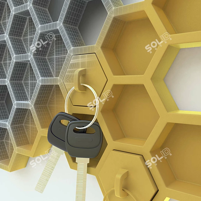 Modern Key Holder with Removable Honeycomb Key Chains 3D model image 2