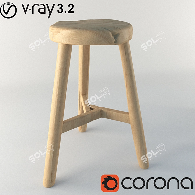 Natural Wood Chair 3D model image 1