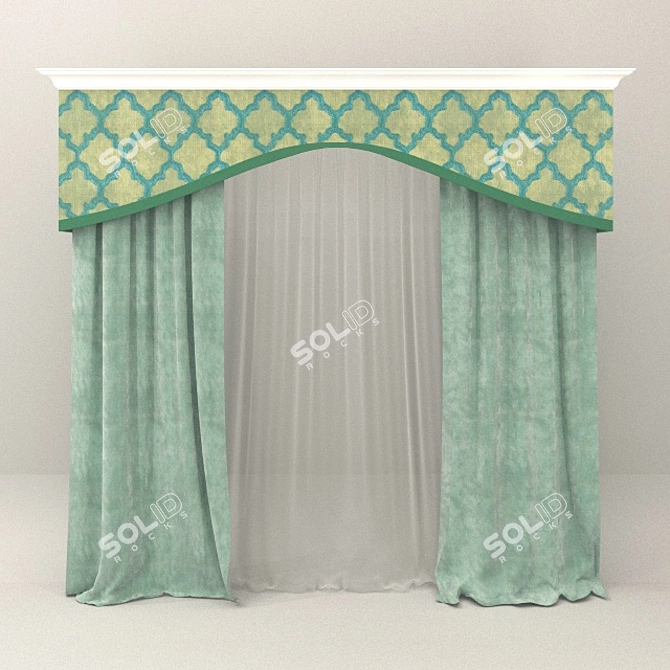 Elegant drapes with valance 3D model image 1