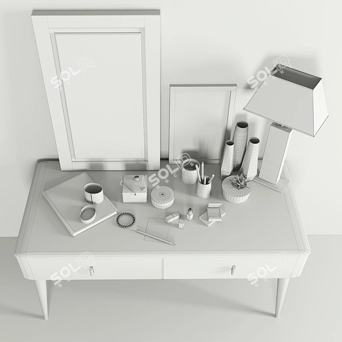 Chic Decor Dresser: Tau Madera Lamp, Designer Table, Floral Vase, Tom Ford Makeup, Mac Cosmetics Lip Pencils 3D model image 3