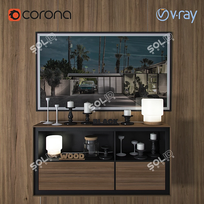 Modern Black&Wood Decor Set 3D model image 1