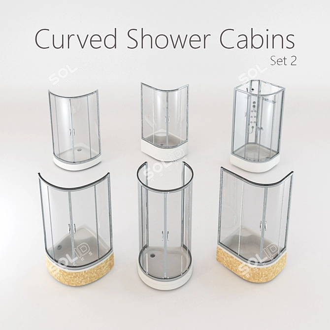 Luxury Curved Shower Cabins Set 3D model image 1