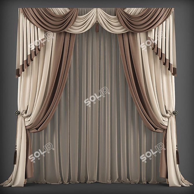 Elegant Classic Style Curtains 3D model image 1