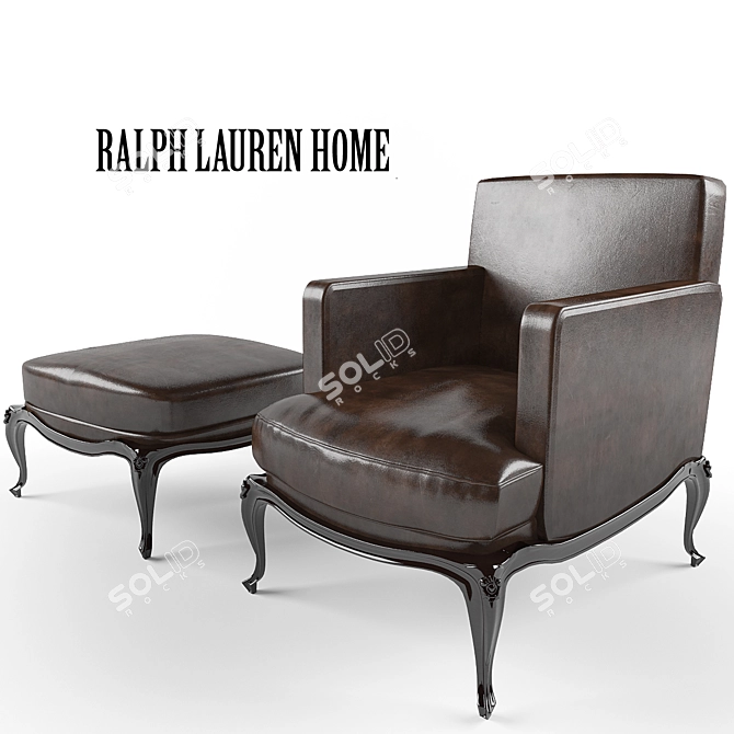 Royale Black Leather Lounge Ottoman 3D model image 1