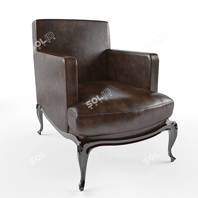 Royale Black Leather Lounge Ottoman 3D model image 2