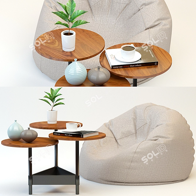 Versatile Coffee Table and Poof Set 3D model image 1