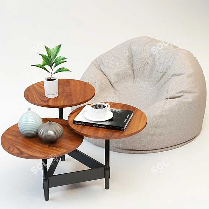 Versatile Coffee Table and Poof Set 3D model image 2